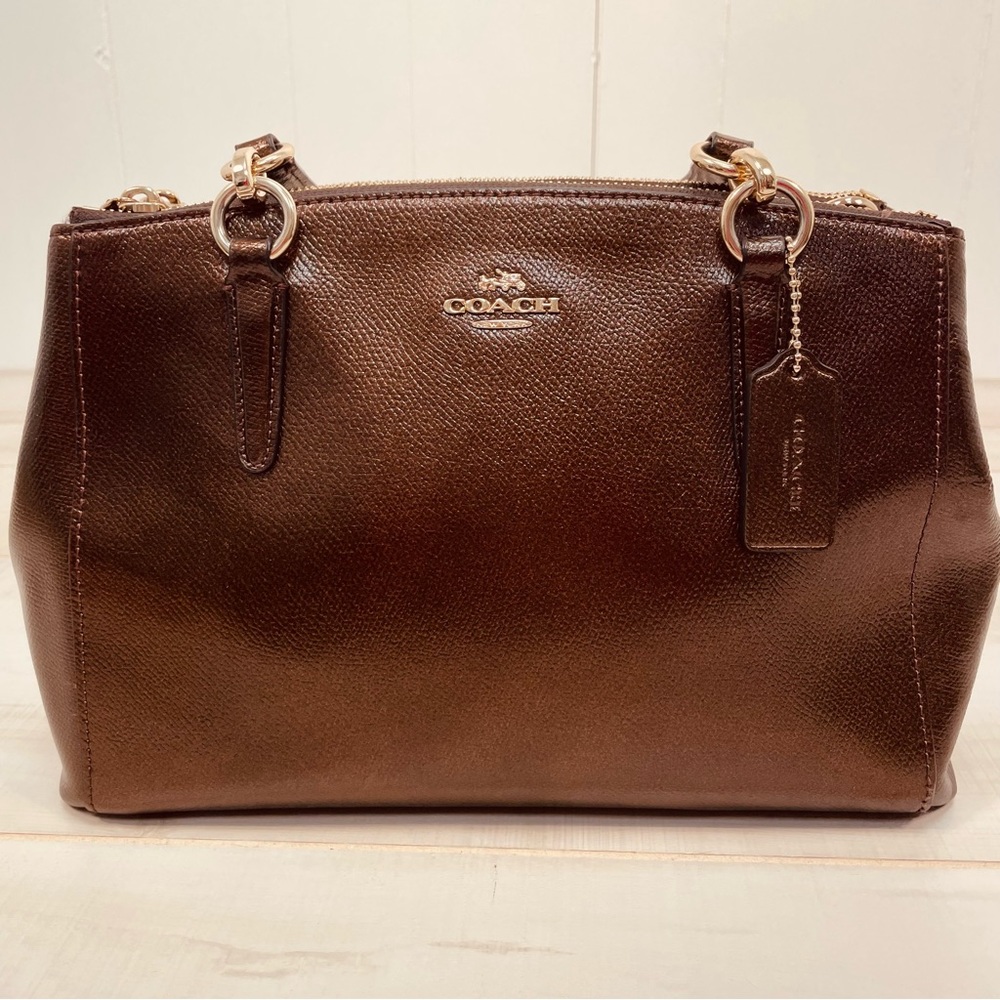 Coach Etta Bronze Caryall Shoulder Crossbody Bag Brown Saffiano Leather - Picture 3 of 7